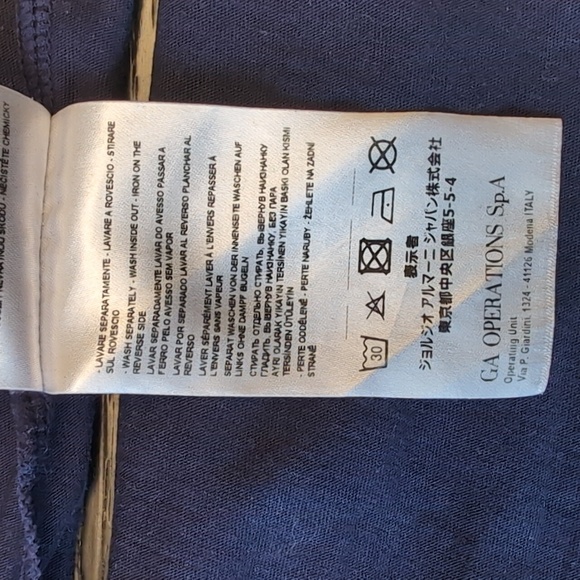 Armani Dark Blue Blouse, Size Small, With Orange, White, And Silver Letters - Picture 9 of 10